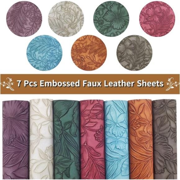 7 Pcs Embossed Faux Leather Sheets for Earrings Purses Making, 8.2" X 11.8" - Picture 2 of 8